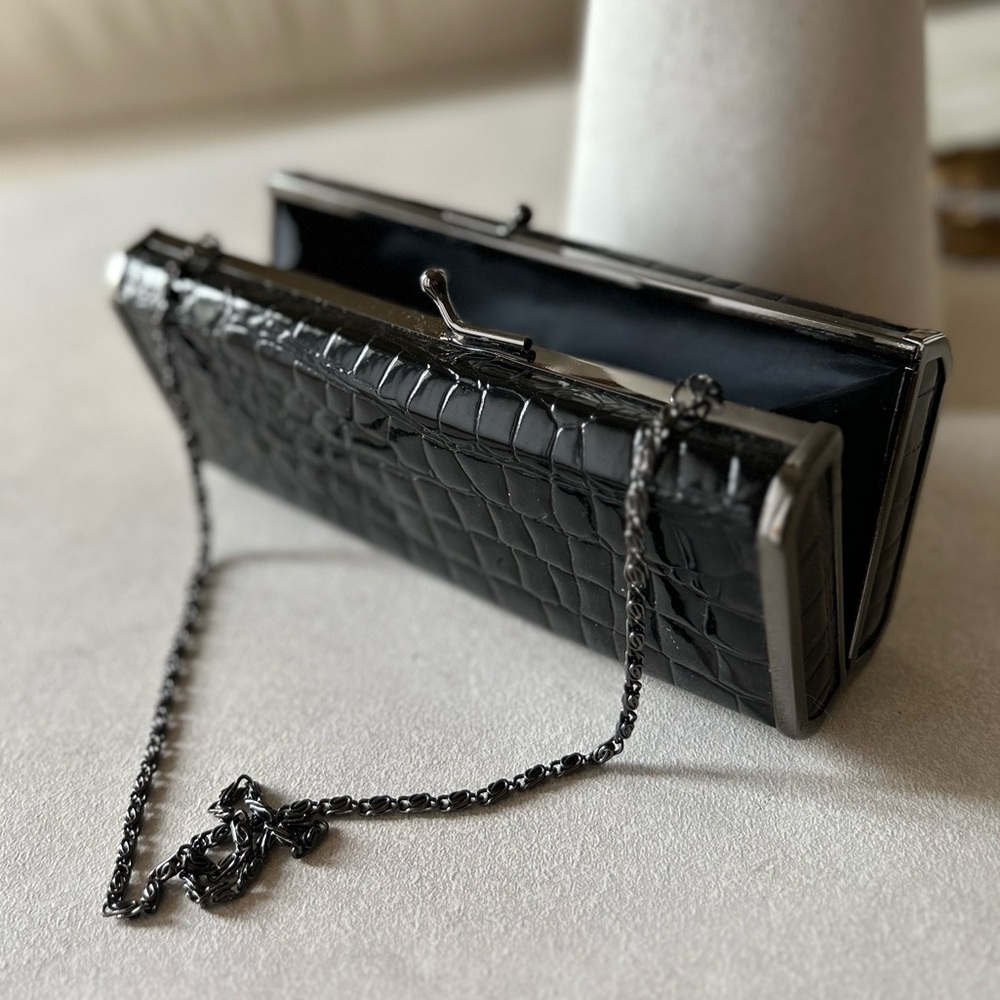 Vintage SASHA Black Crocodile-Embossed Clutch